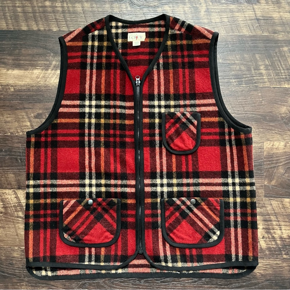 J. Crew oarsman wool blend red plaid pockets outdoor vest gorpcore large tall